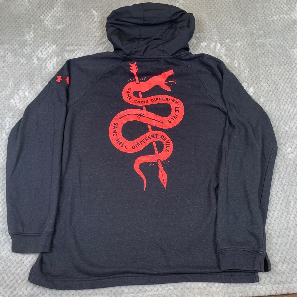 Under Armour Project Rock Hoodie Mens XL Black Red Snake Brahma Bull 1355633-001